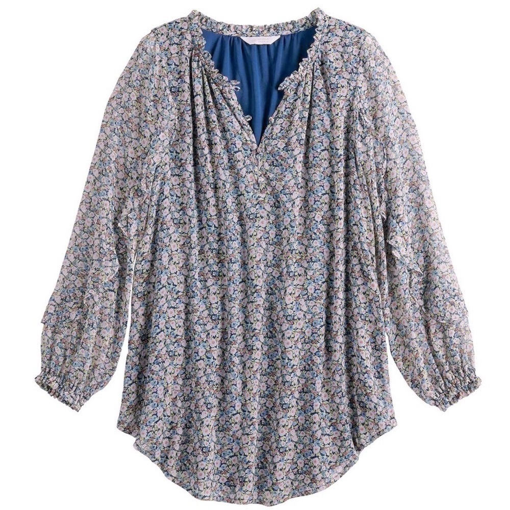 Lauren Conrad Shirttail Floral Peasant Tunic Top